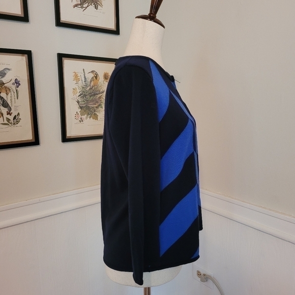 St. John 100% Wool Knit Zip Up Sweater Blue Geometric Coastal - Picture 5 of 12